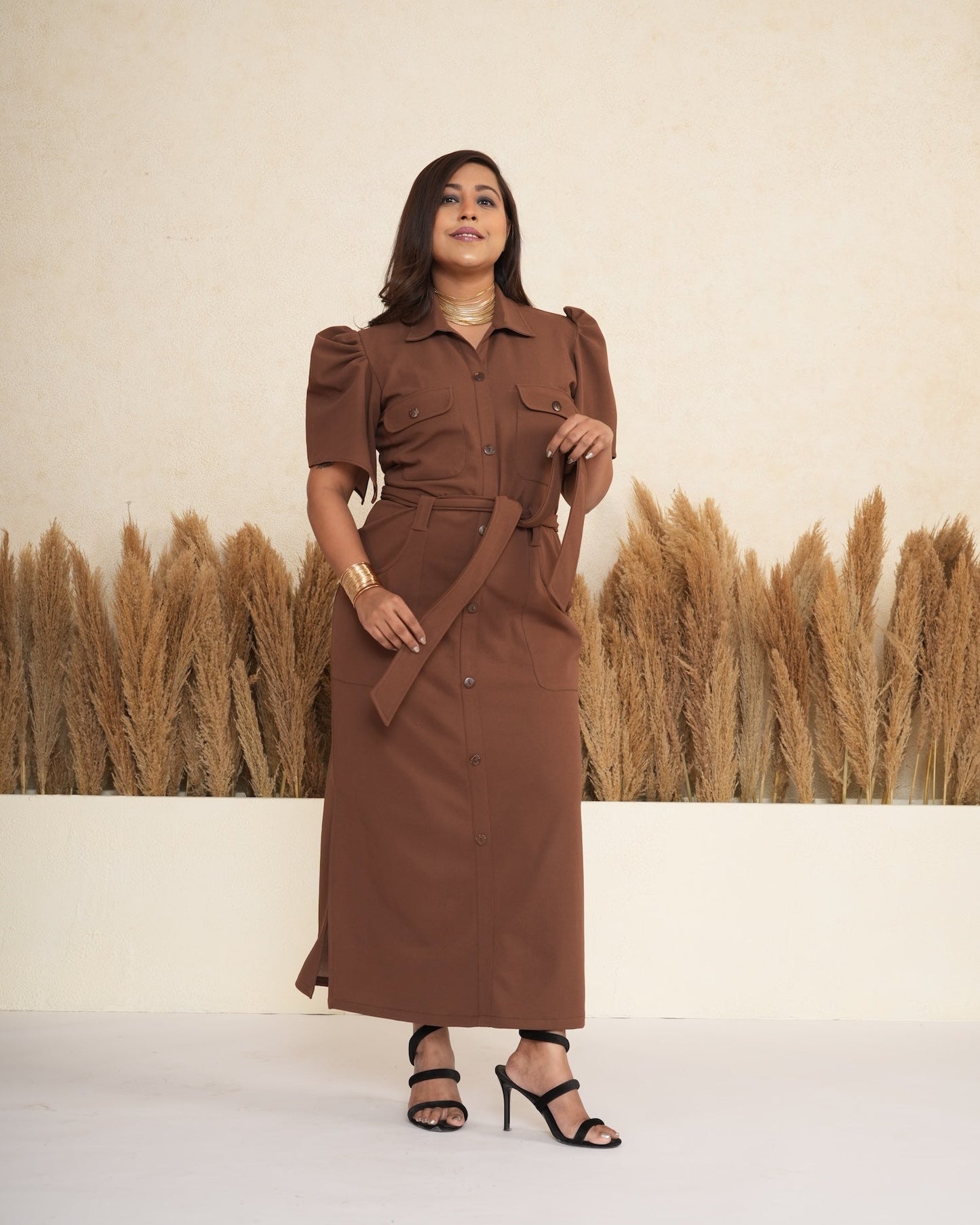 Cocoa Brown Utility Maxi Dress