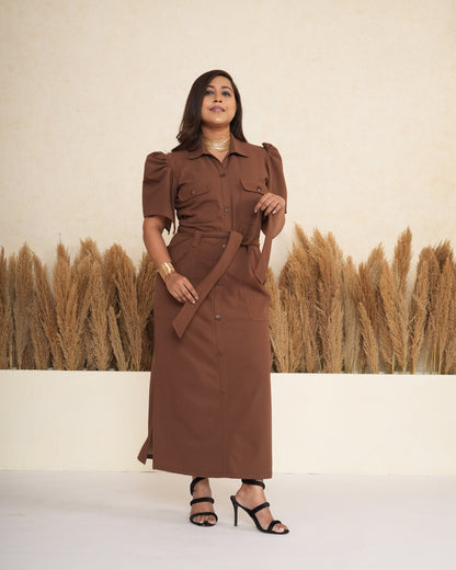 Cocoa Brown Utility Maxi Dress