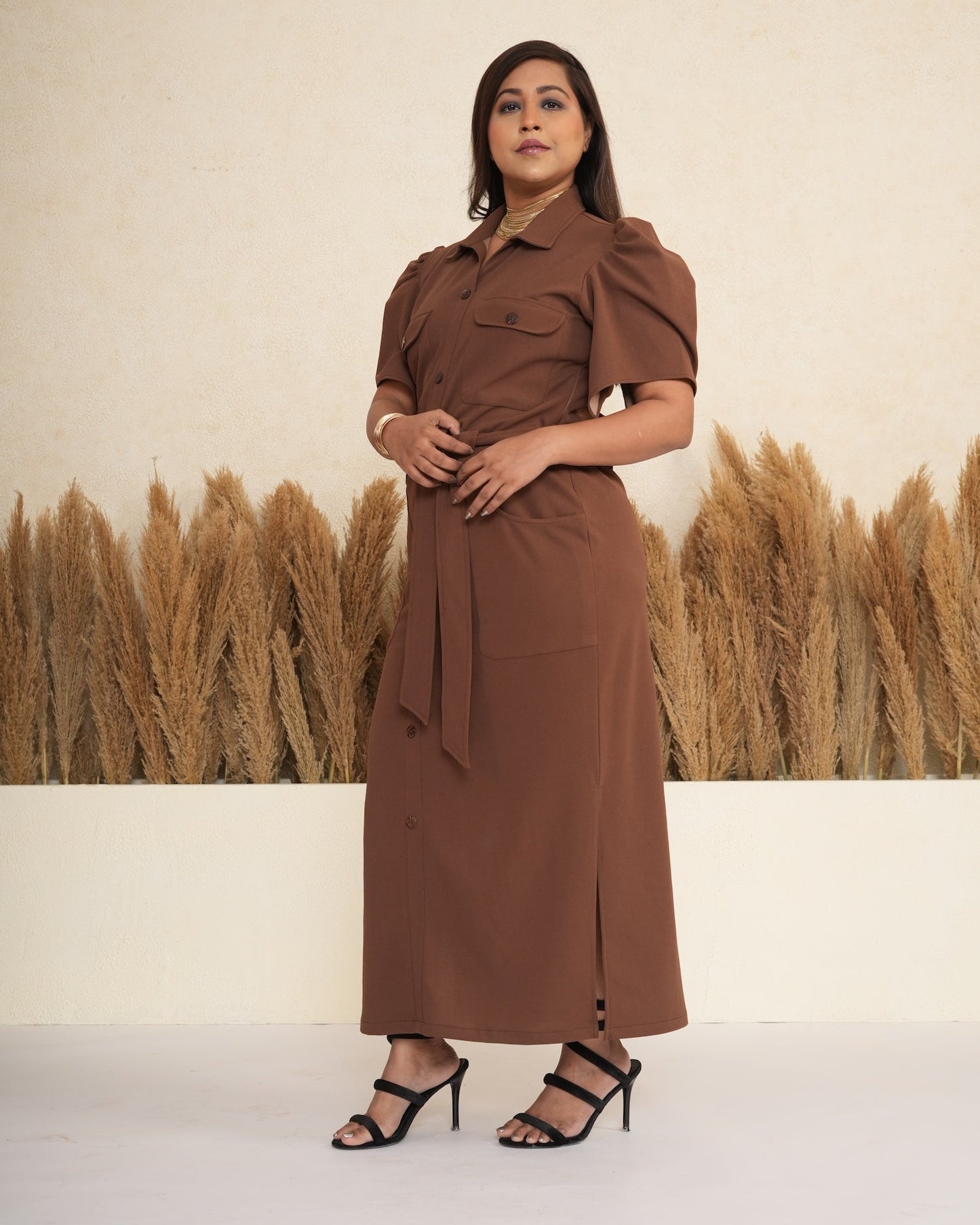 Cocoa Brown Utility Maxi Dress
