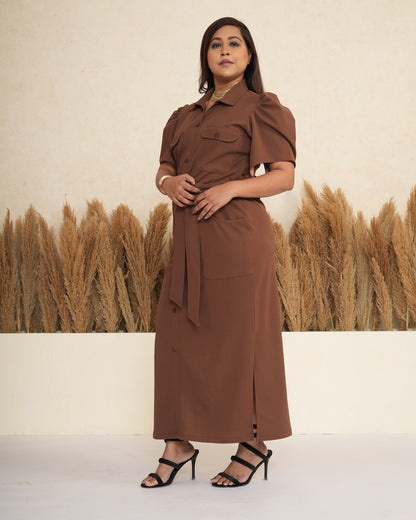 Cocoa Brown Utility Maxi Dress