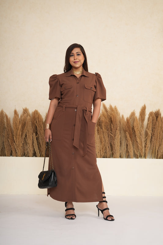 Cocoa Brown Utility Maxi Dress