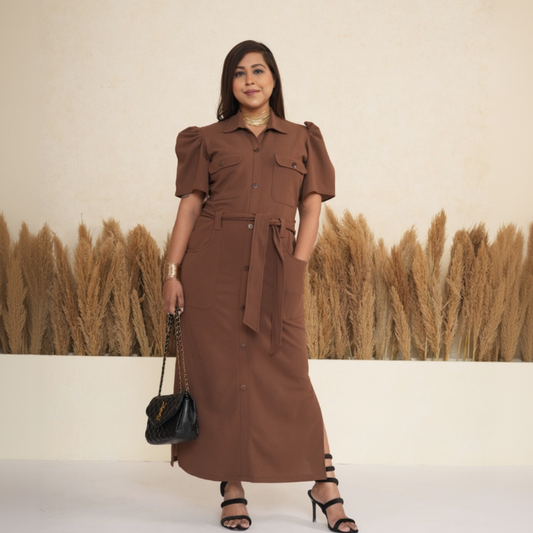 Cocoa Brown Utility Maxi Dress