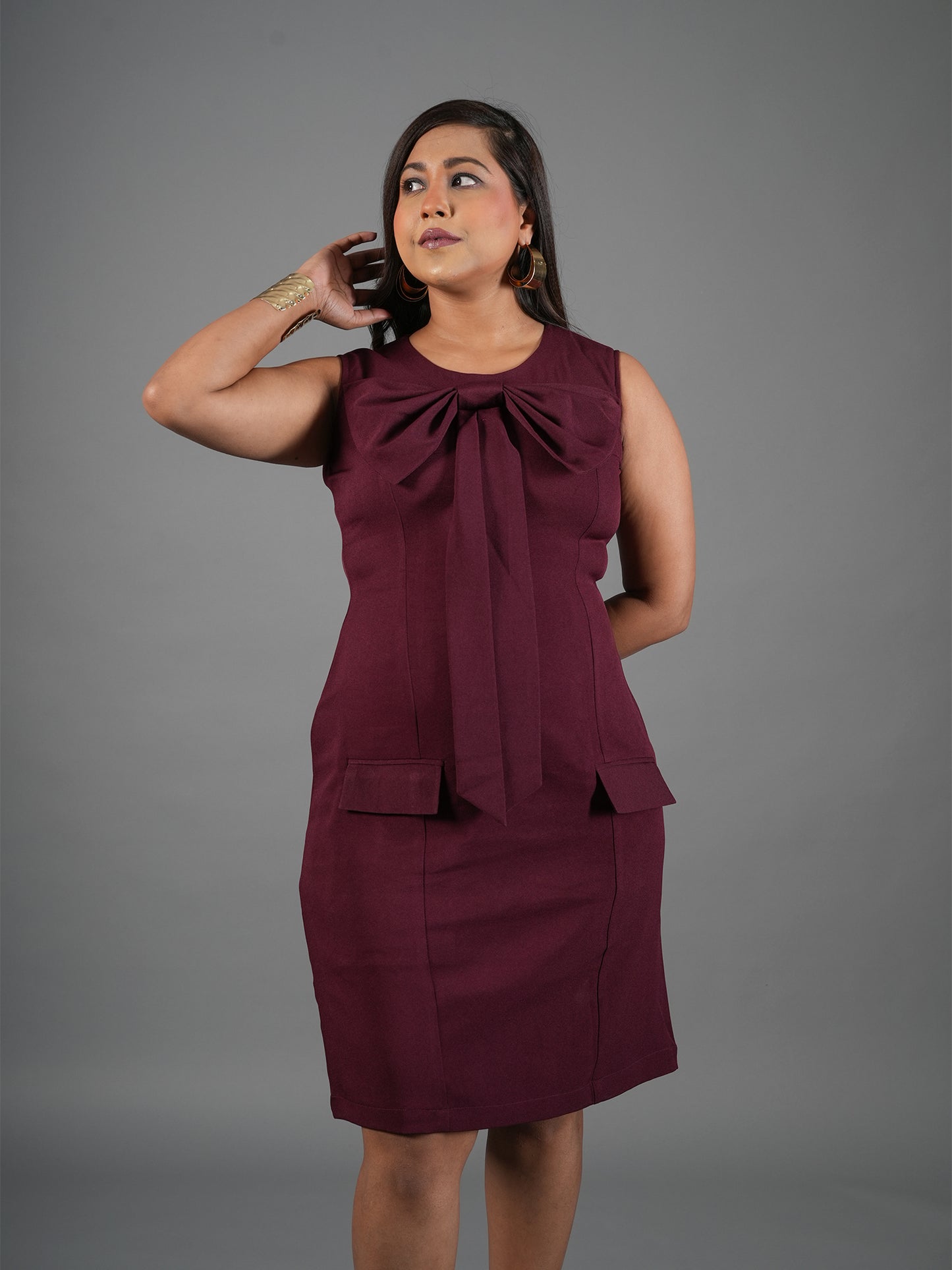 The Gala Bow Burgundy Peplum Sheath Dress