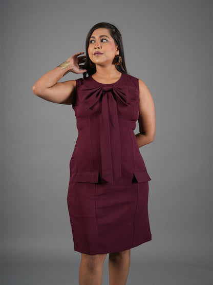 The Gala Bow Burgundy Peplum Sheath Dress