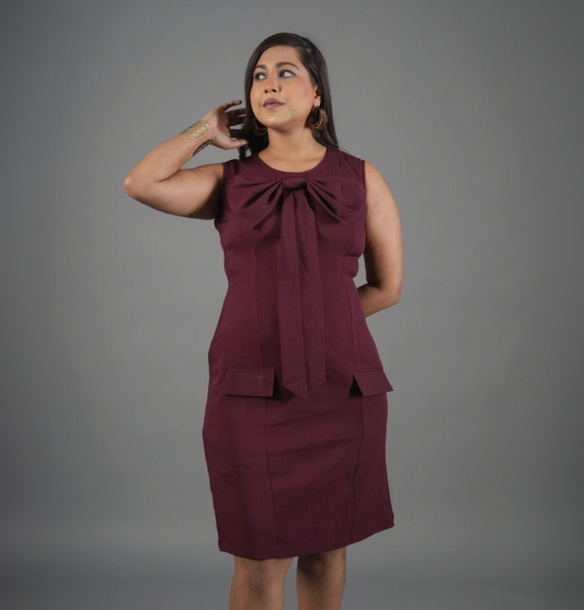 The Gala Bow Burgundy Peplum Sheath Dress
