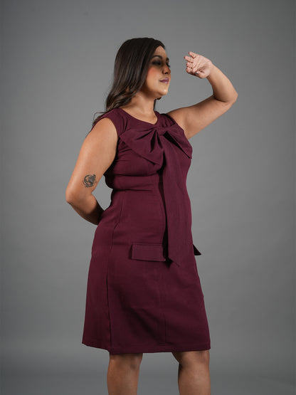 The Gala Bow Burgundy Peplum Sheath Dress