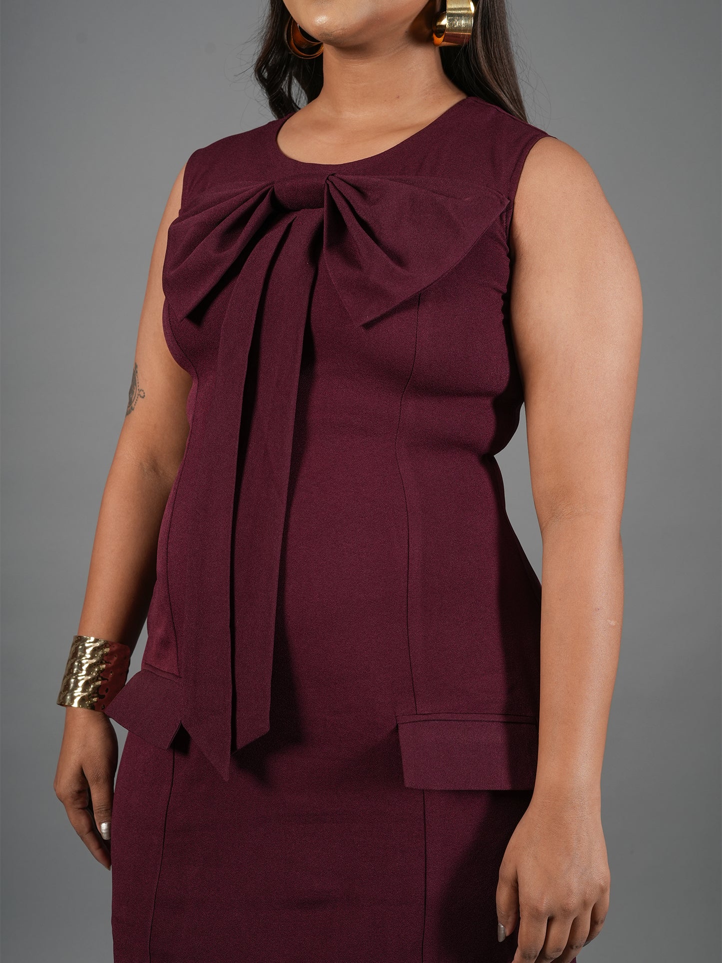 The Gala Bow Burgundy Peplum Sheath Dress