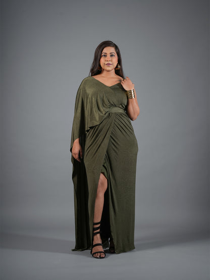 Olive Green Draped Goddess Gown
