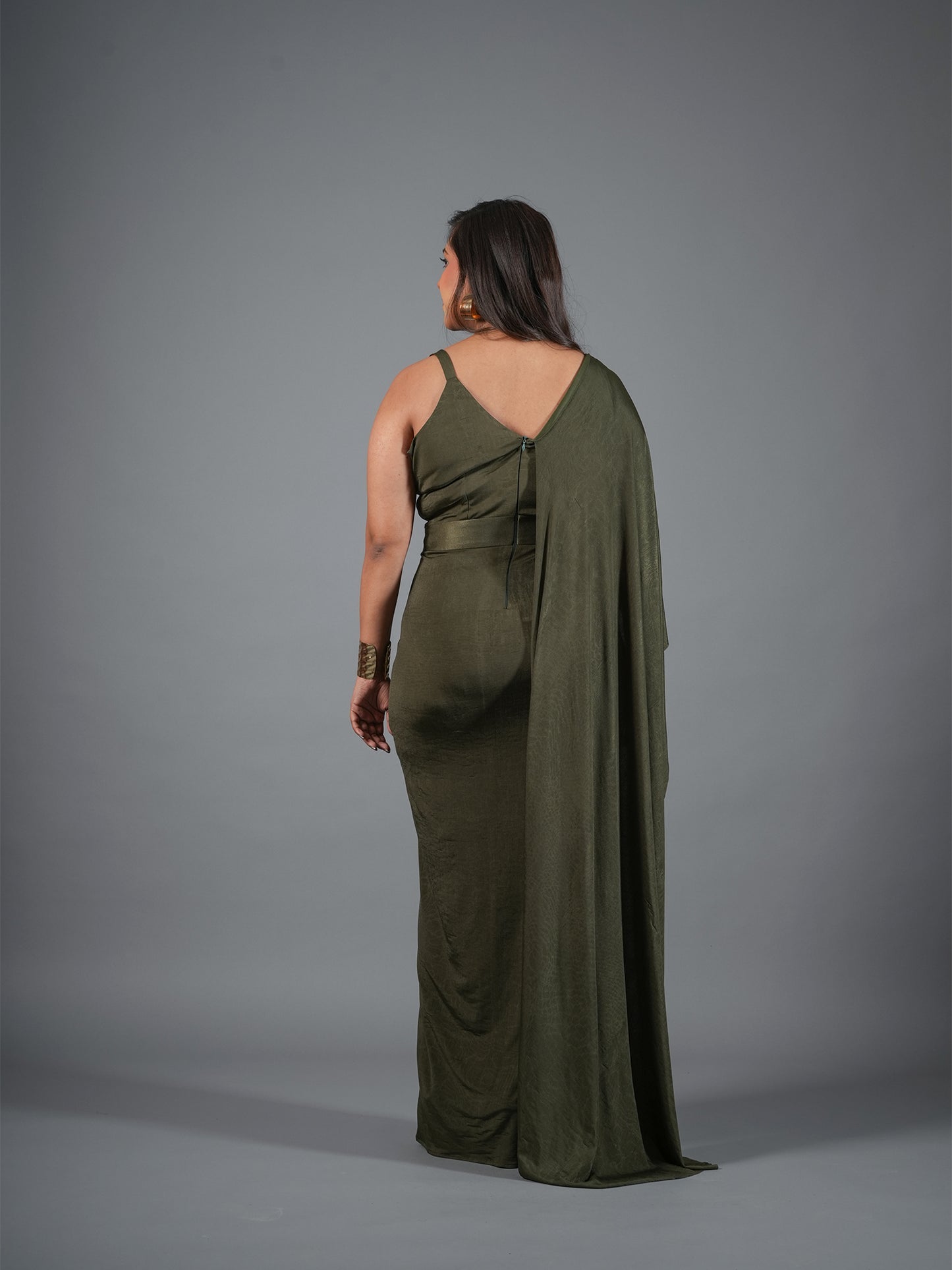 Olive Green Draped Goddess Gown