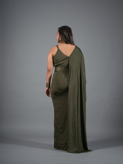 Olive Green Draped Goddess Gown