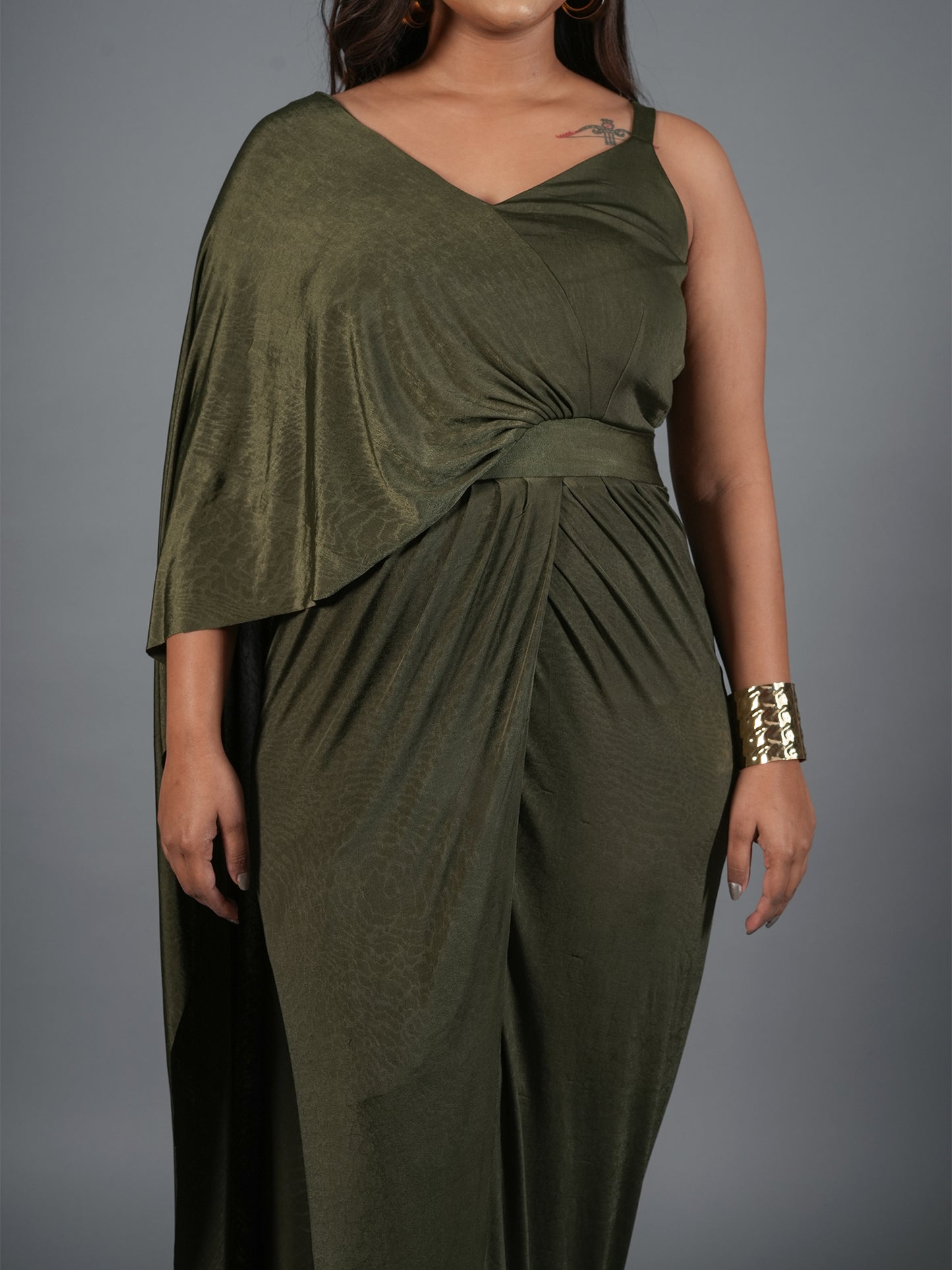 Olive Green Draped Goddess Gown