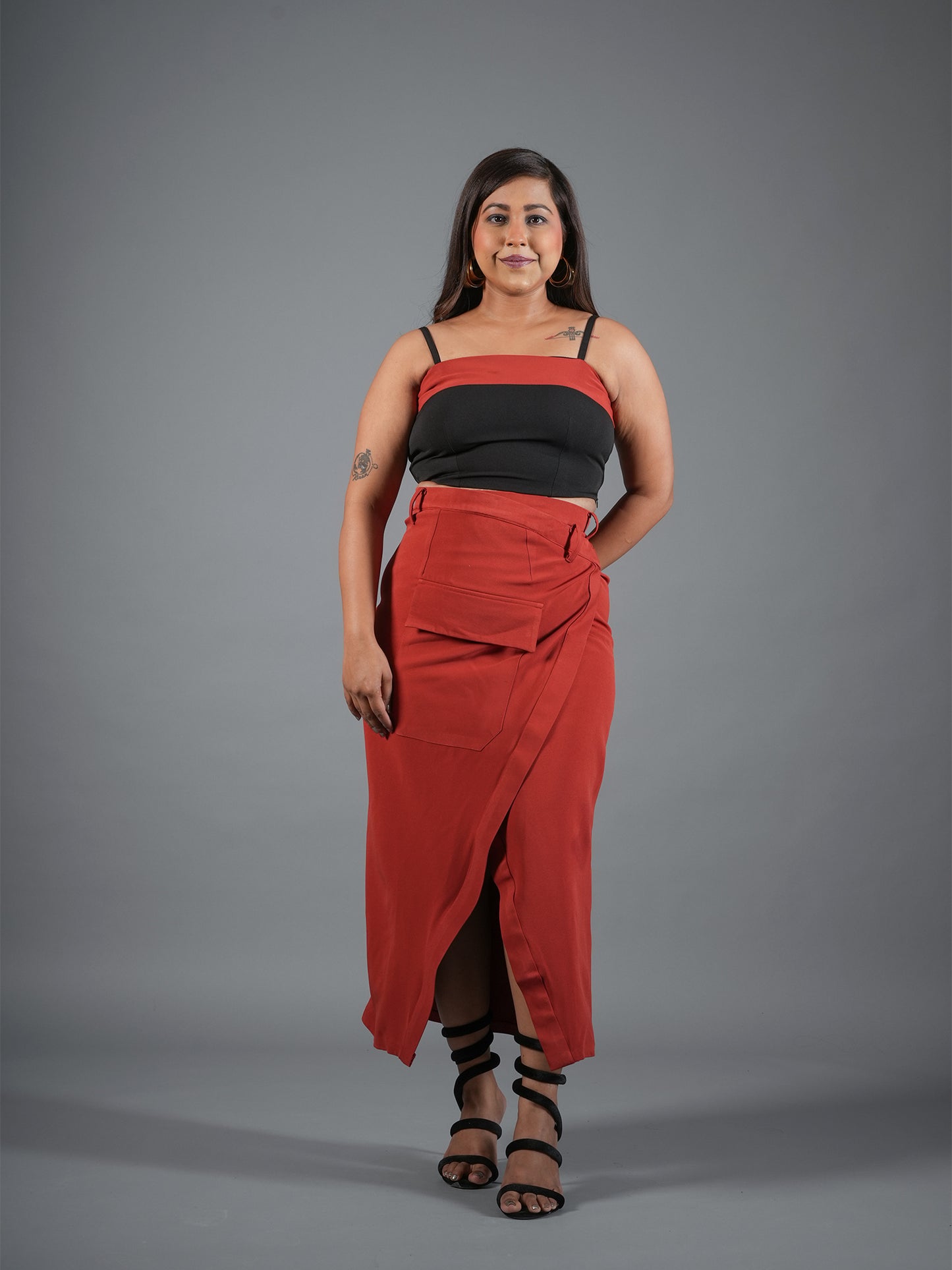 Rust & Black Utility Crop Top and Wrap Skirt Coord Set