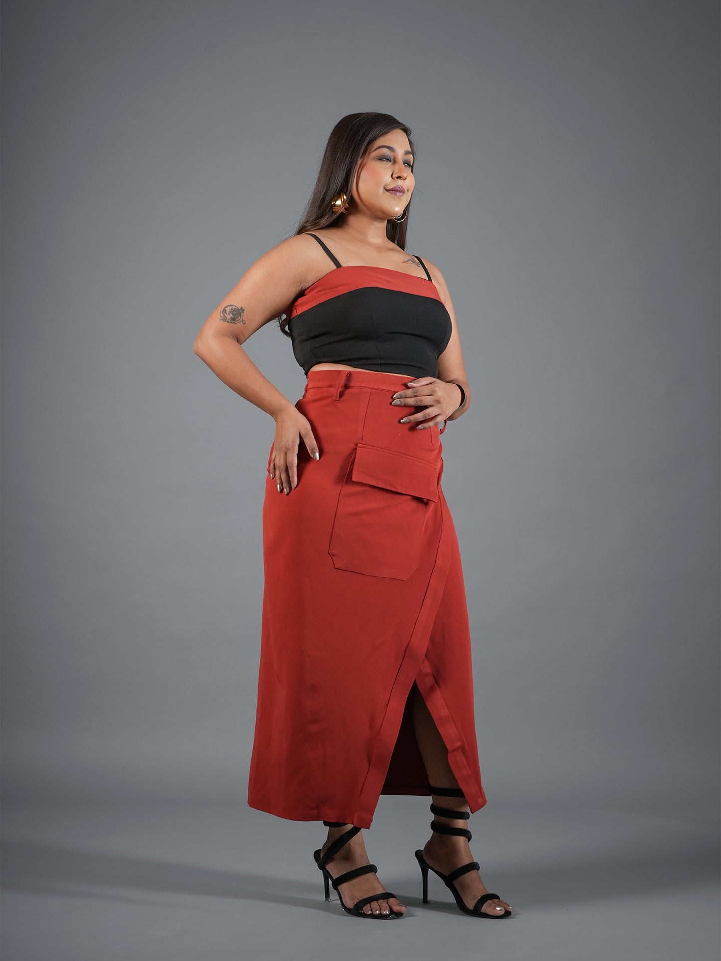 Rust & Black Utility Crop Top and Wrap Skirt Coord Set