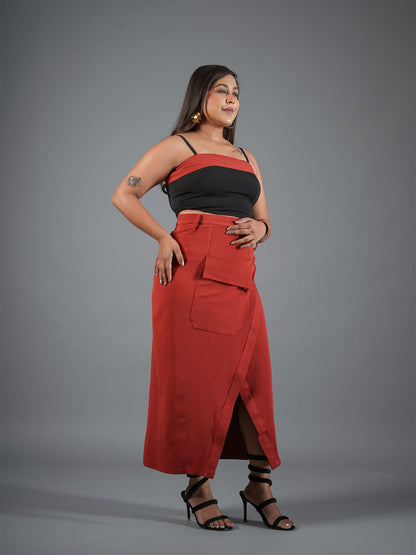 Rust & Black Utility Crop Top and Wrap Skirt Coord Set