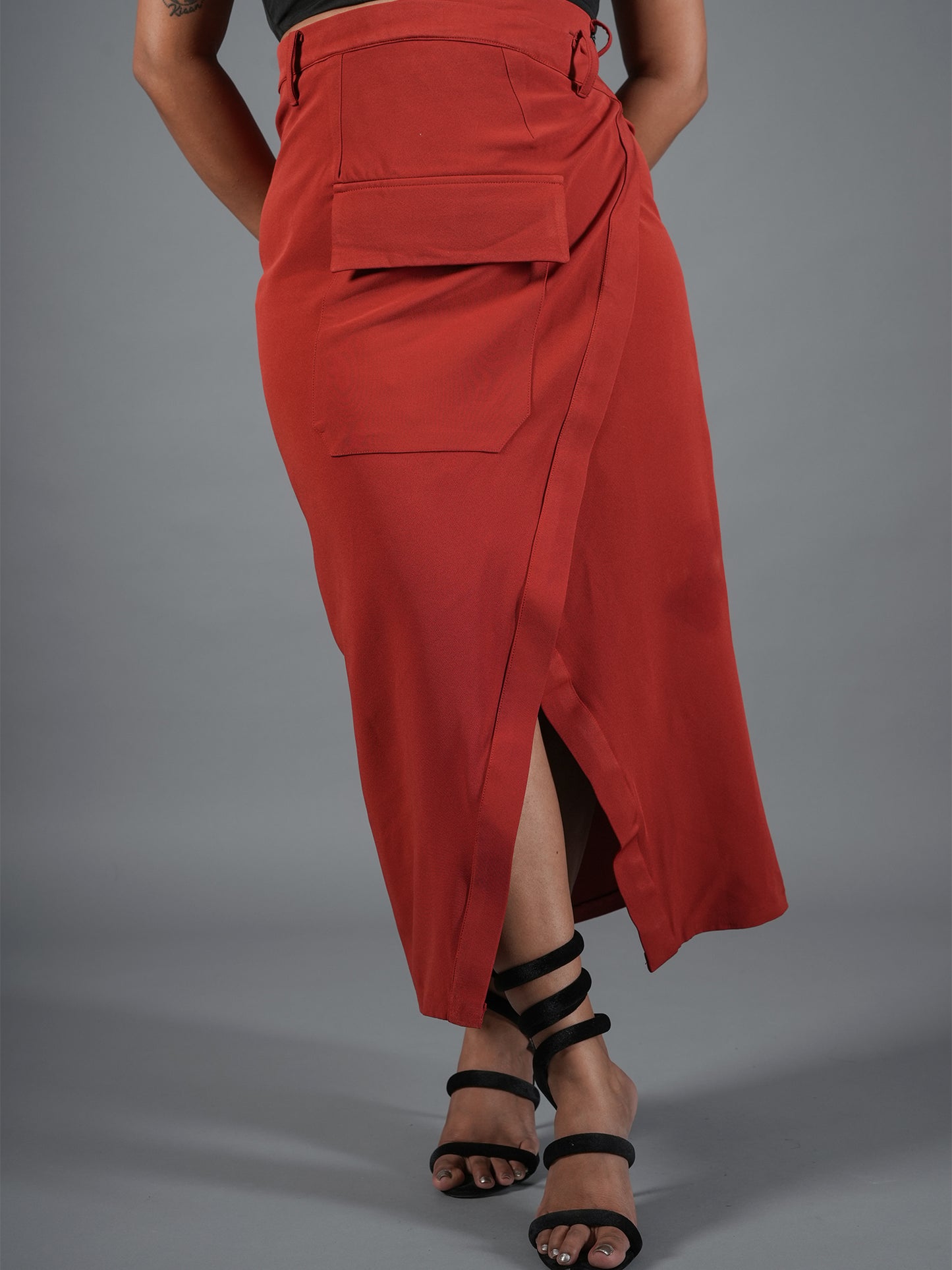 Rust & Black Utility Crop Top and Wrap Skirt Coord Set