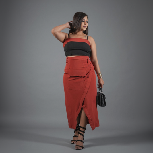 Rust & Black Utility Crop Top and Wrap Skirt Coord Set