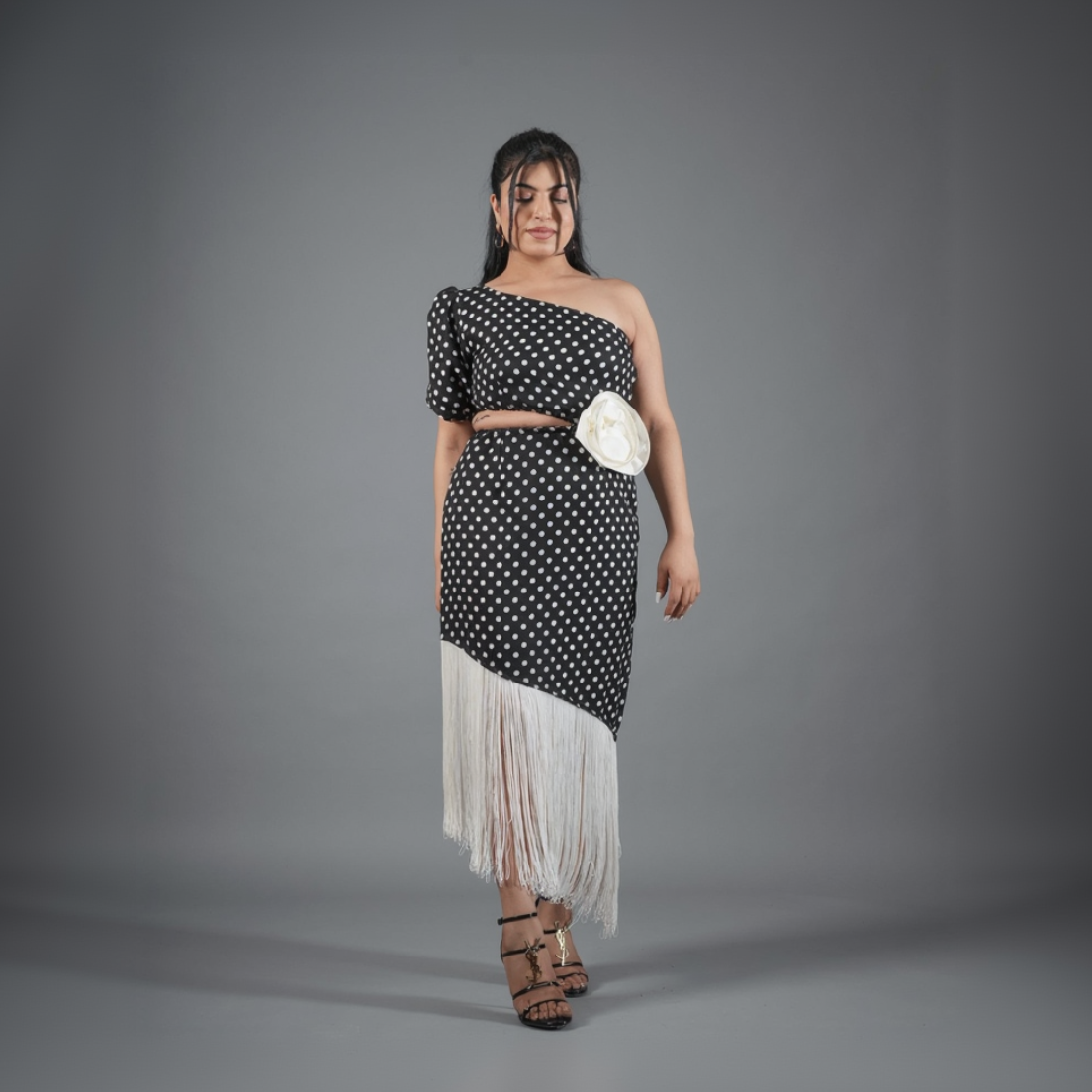 The Monochrome Retro Polka Fringe Midi