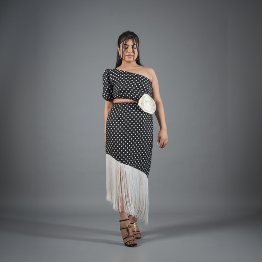 The Monochrome Retro Polka Fringe Midi