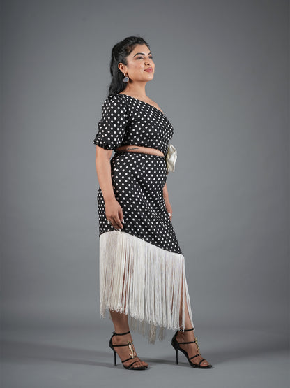 The Monochrome Retro Polka Fringe Midi
