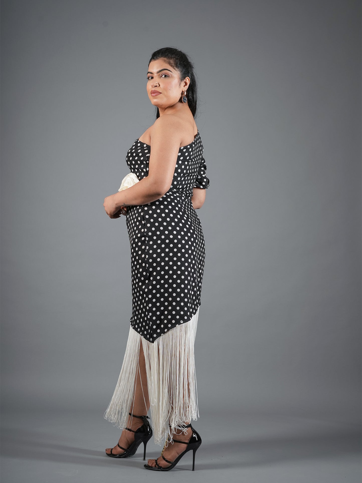 The Monochrome Retro Polka Fringe Midi