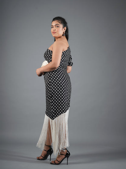 The Monochrome Retro Polka Fringe Midi