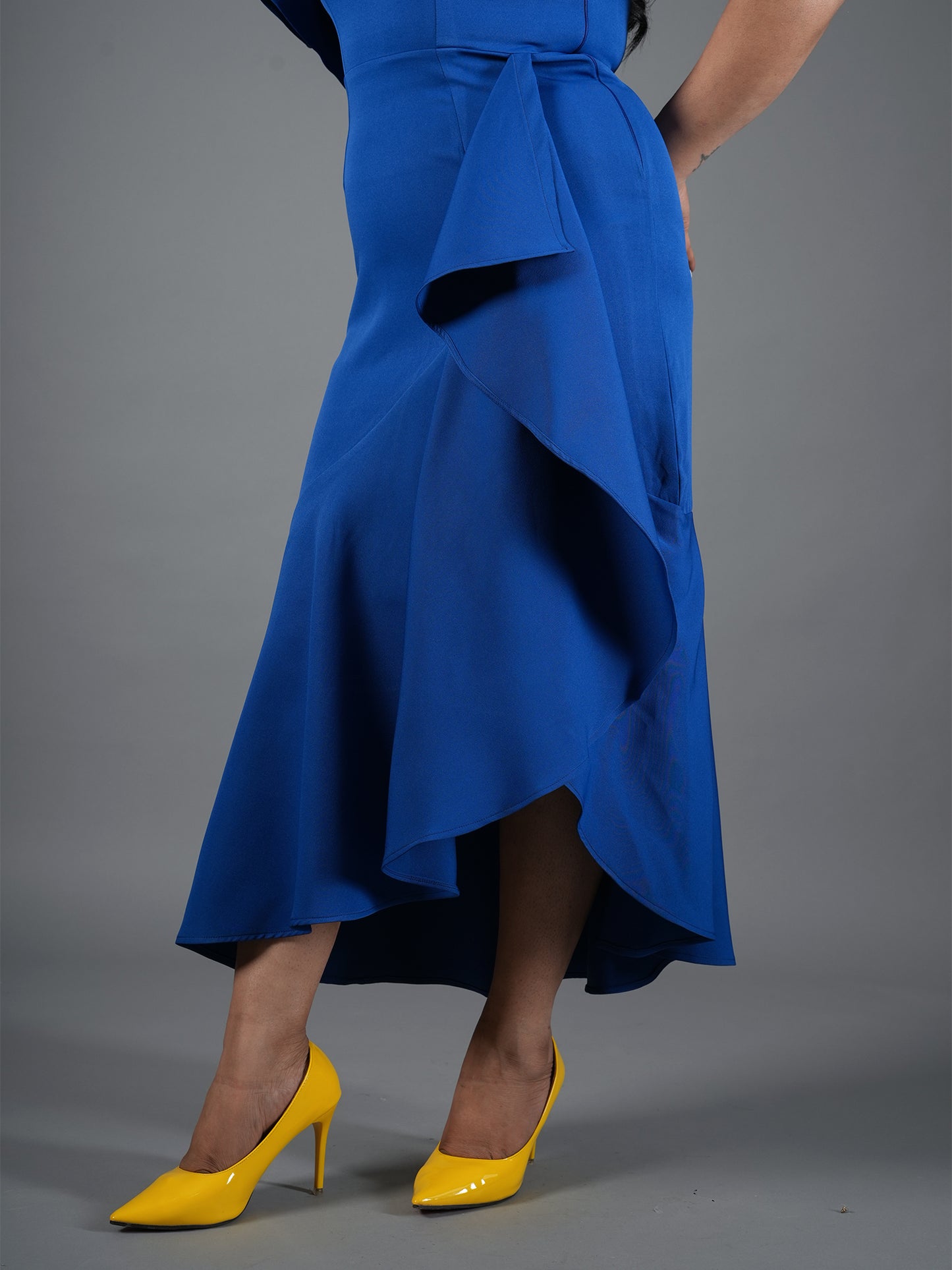 Cobalt Blue One-Shoulder High-Low Ruffle Dress