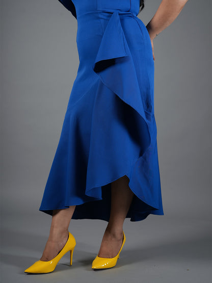 Cobalt Blue One-Shoulder High-Low Ruffle Dress