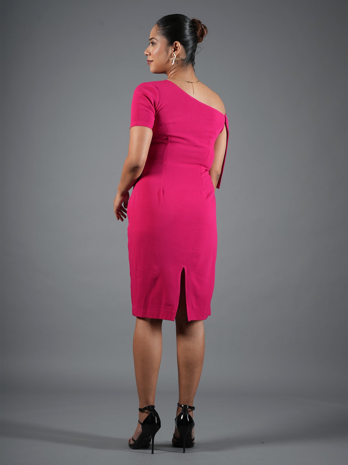 Fuchsia Pink Drape Bow Sheath Dress