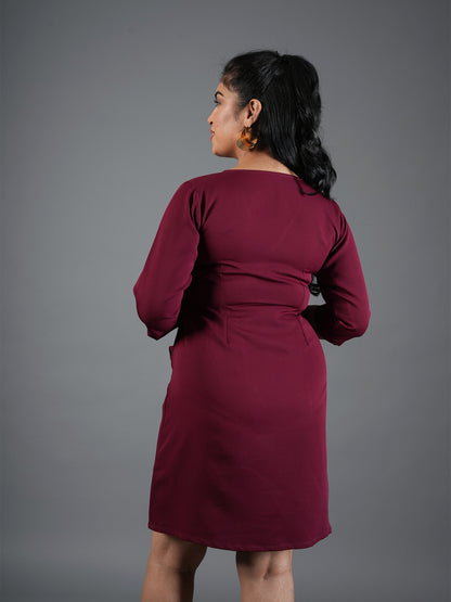 mehroon Ruffle Wrap Mini Dress