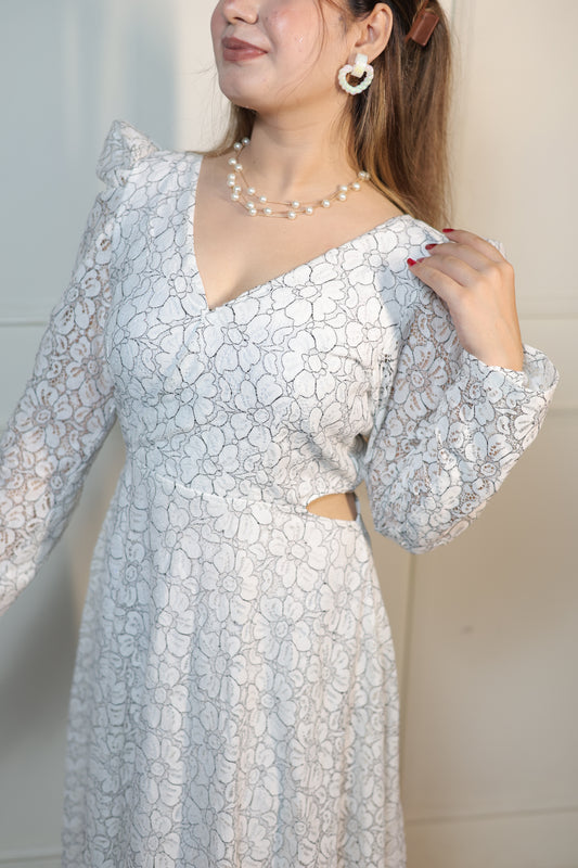 White Weaving Long Dress