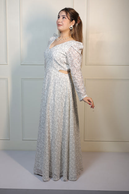 White Weaving Long Dress