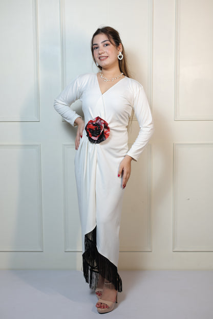 White Frindge Long Dress