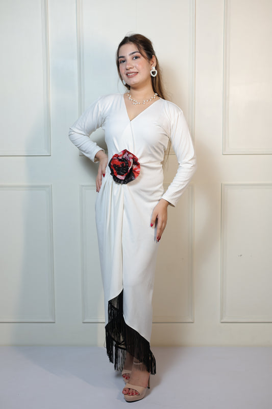 White Frindge Long Dress