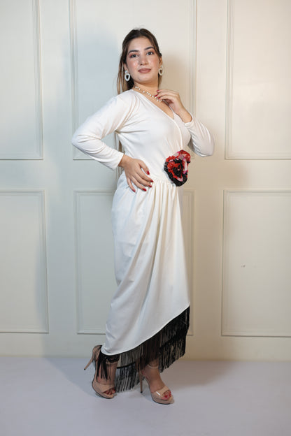 White Frindge Long Dress