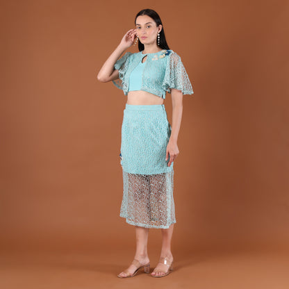Aqua Lace 3D Floral Appliqué Co-Ord Set