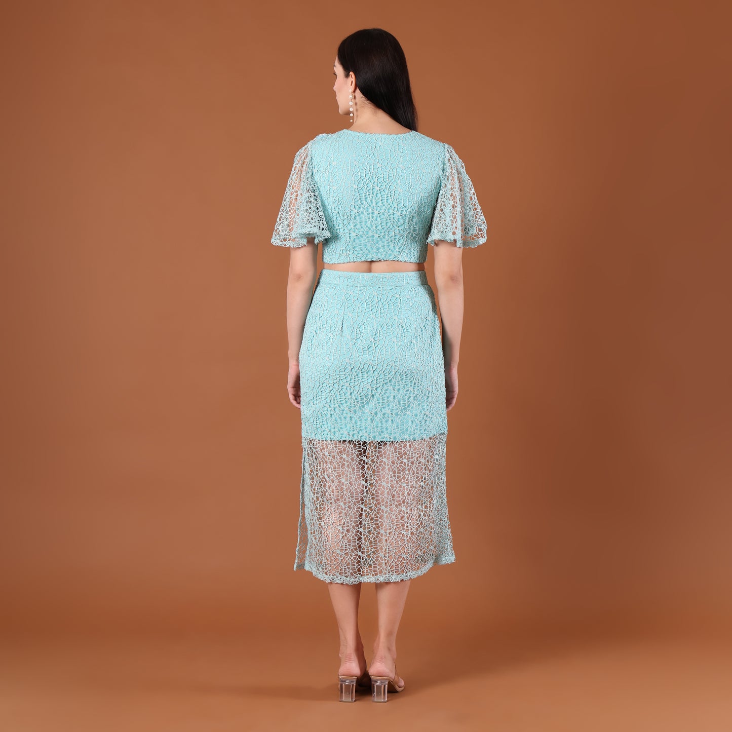 Aqua Lace 3D Floral Appliqué Co-Ord Set