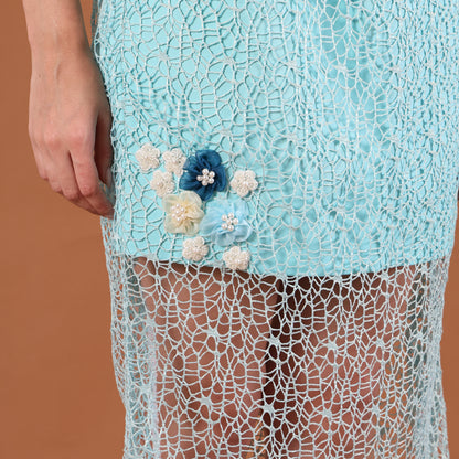 Aqua Lace 3D Floral Appliqué Co-Ord Set