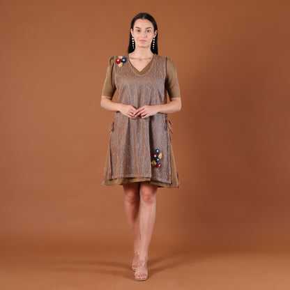 Olive Sequin A-Line Mini Dress with 3D Floral Appliqués