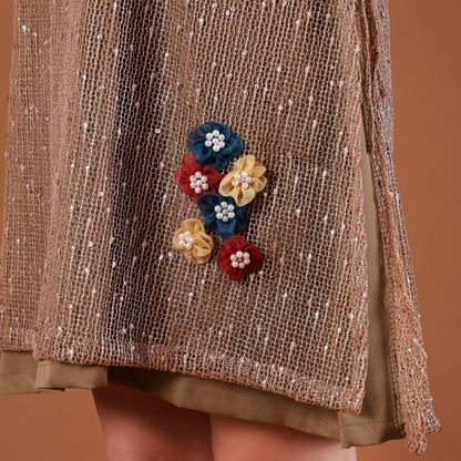 Olive Sequin A-Line Mini Dress with 3D Floral Appliqués
