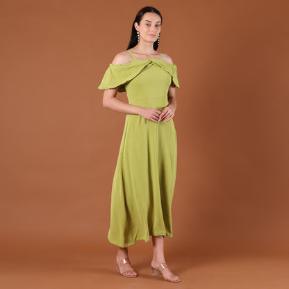Lime Green Off-Shoulder Ruffle Midi Dress