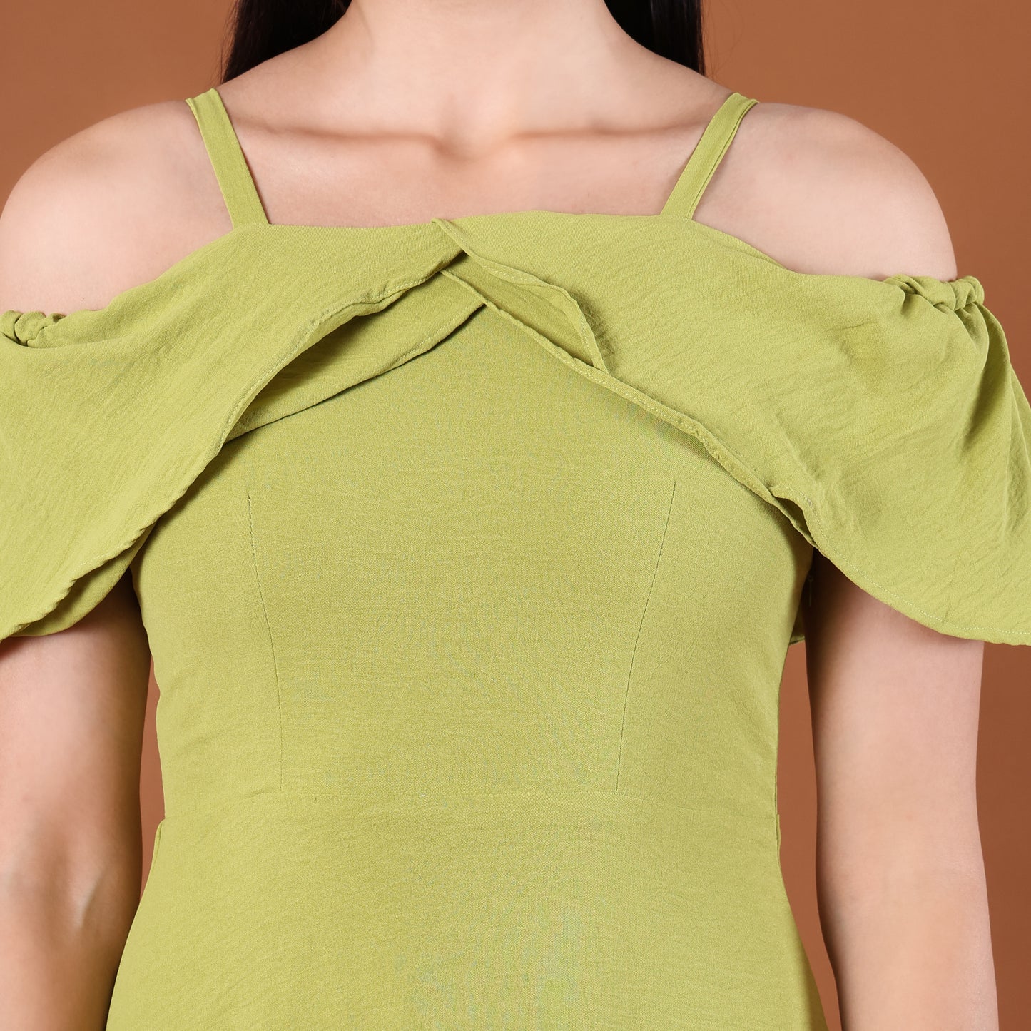 Lime Green Off-Shoulder Ruffle Midi Dress