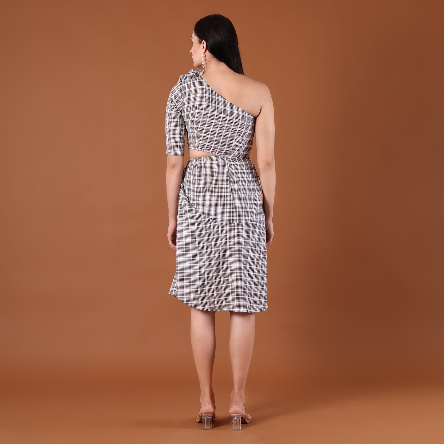 Check Print One-Shoulder Co-Ord Set