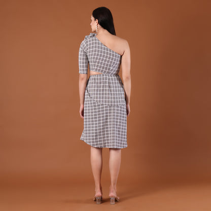 Check Print One-Shoulder Co-Ord Set