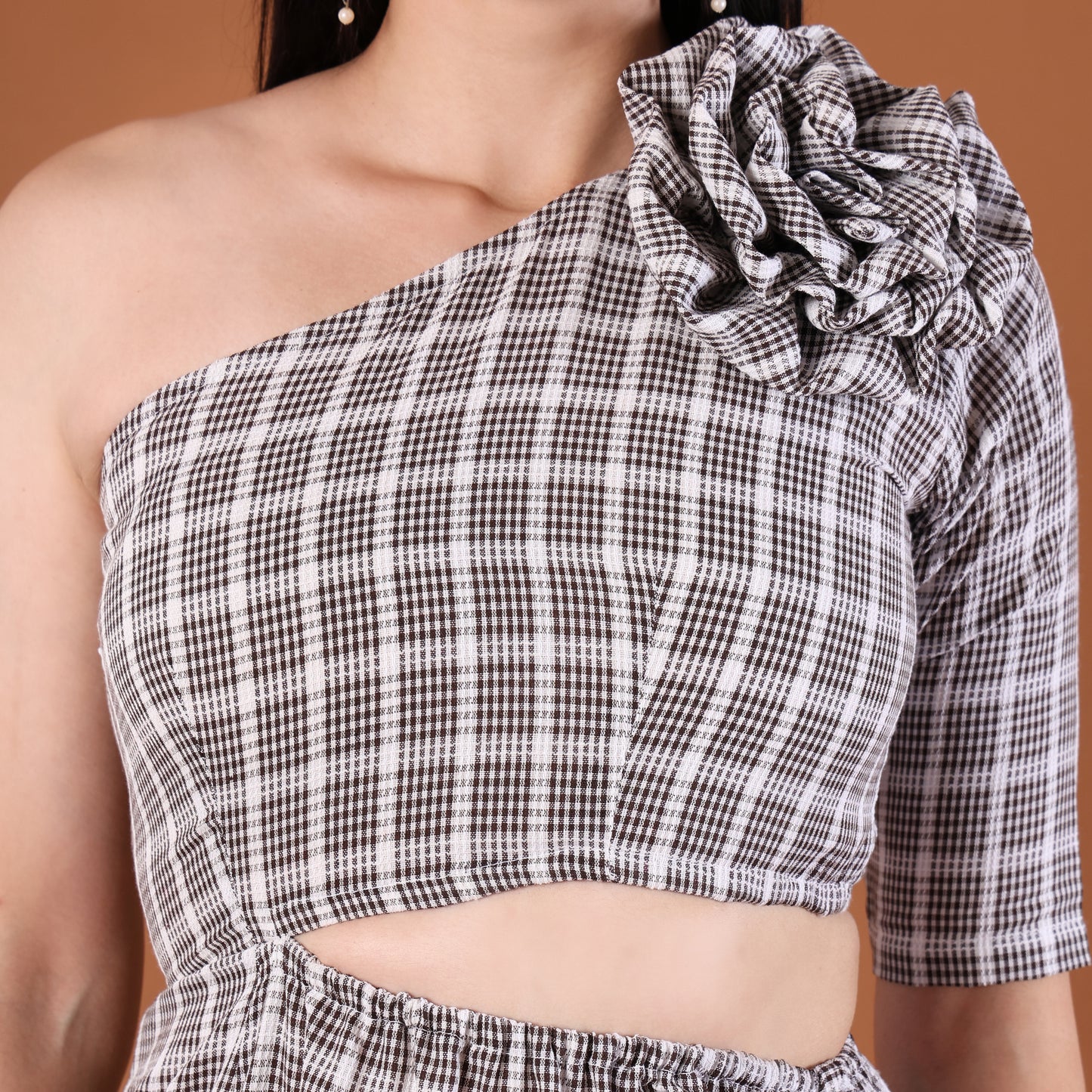 Check Print One-Shoulder Co-Ord Set
