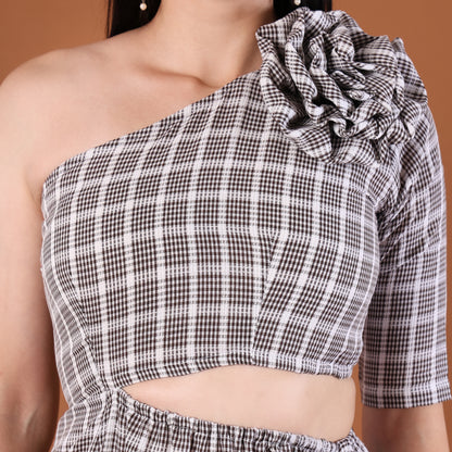 Check Print One-Shoulder Co-Ord Set