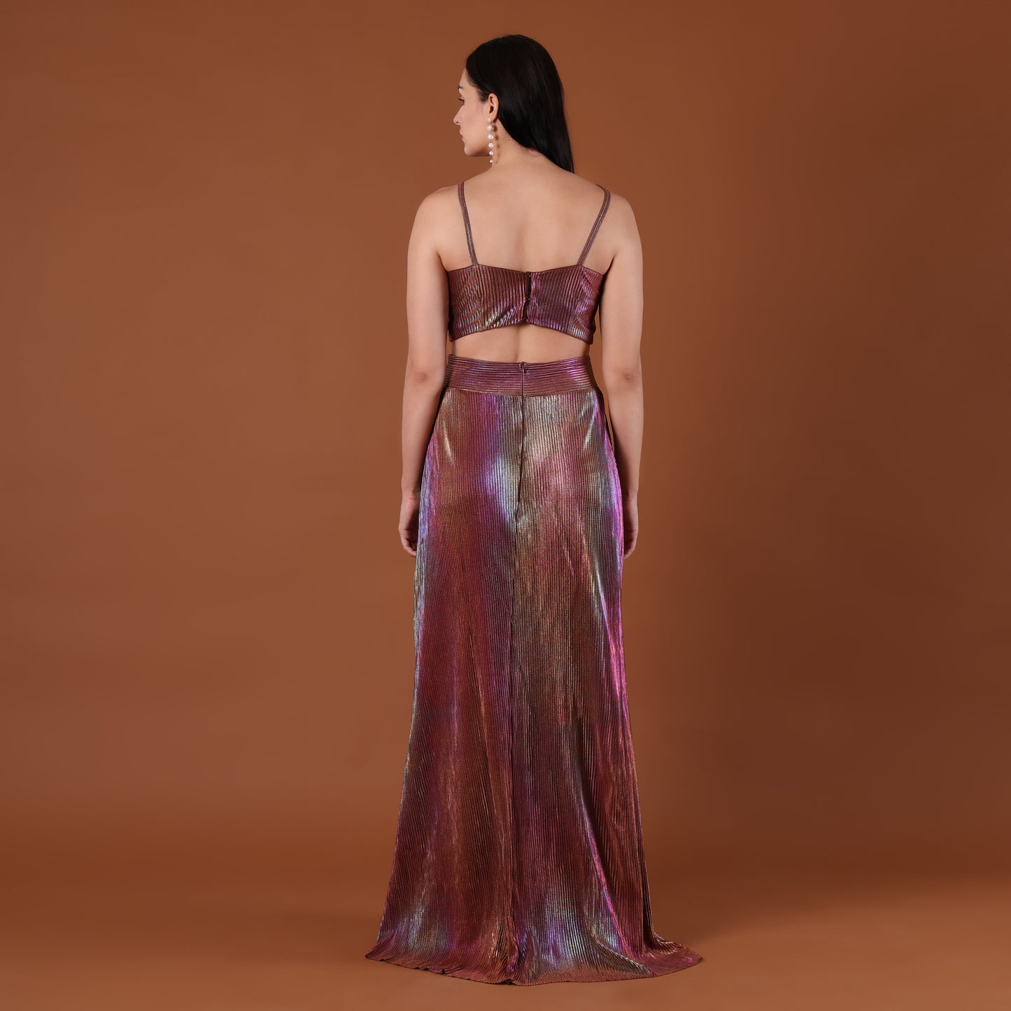 Holographic Iridescent Cutout Maxi Gown