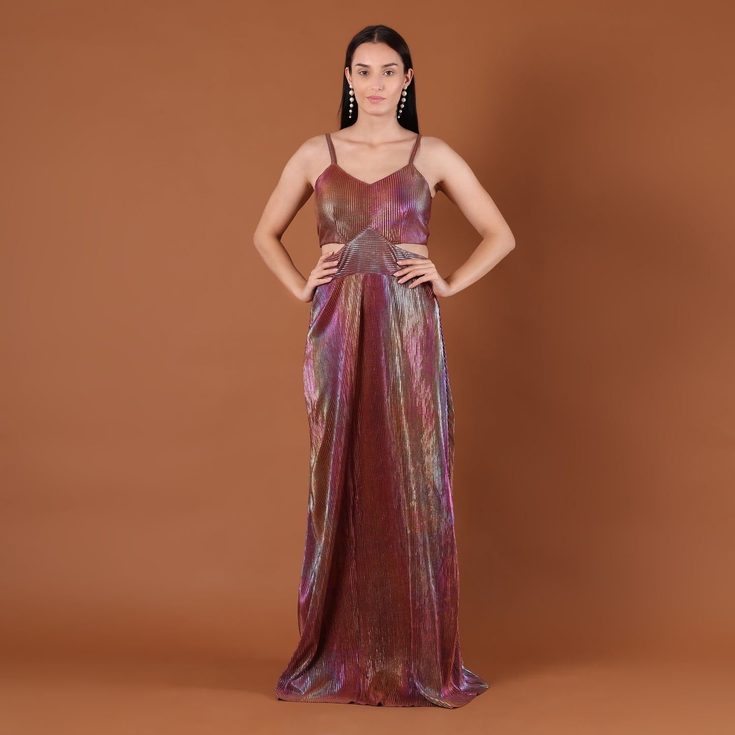 Holographic Iridescent Cutout Maxi Gown