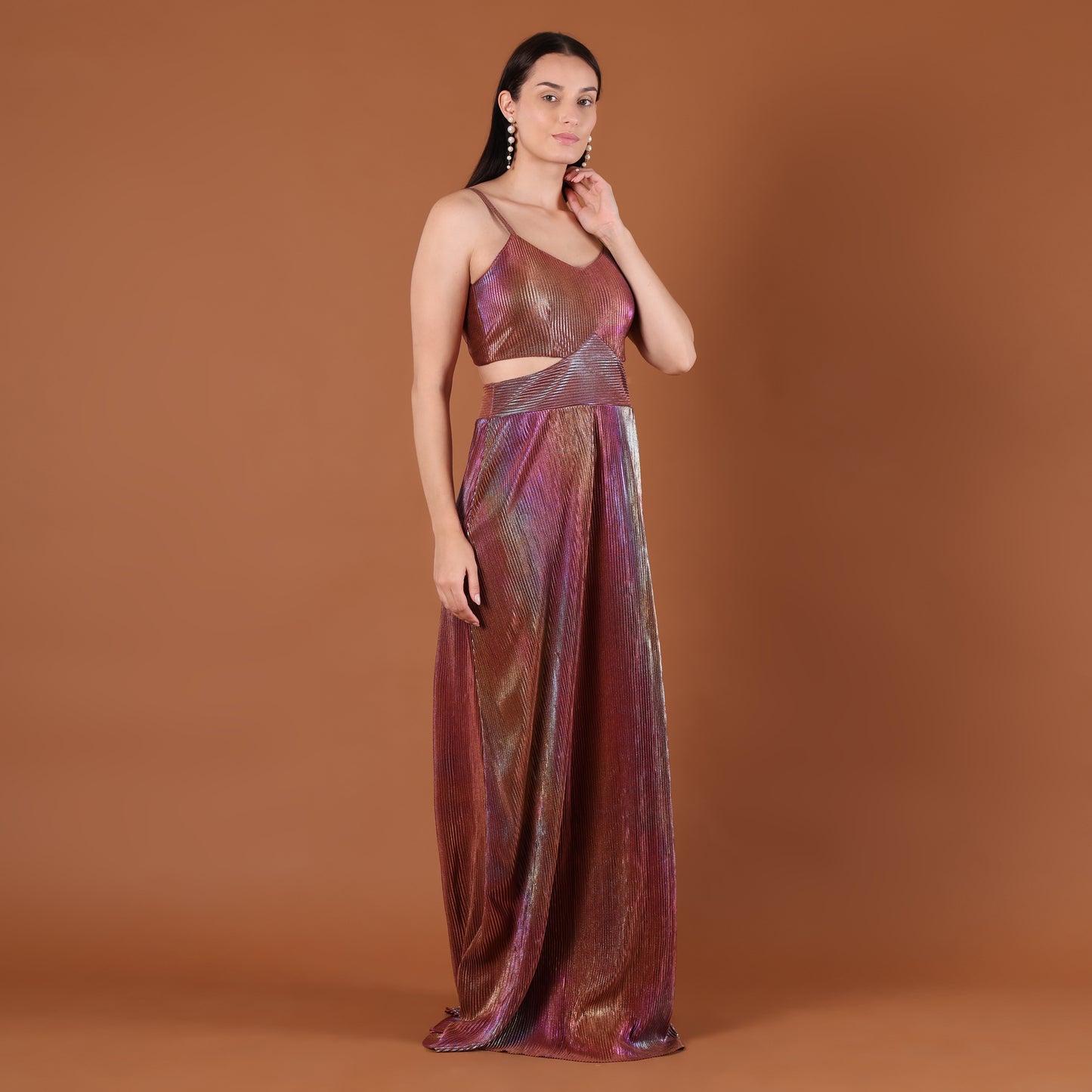 Holographic Iridescent Cutout Maxi Gown