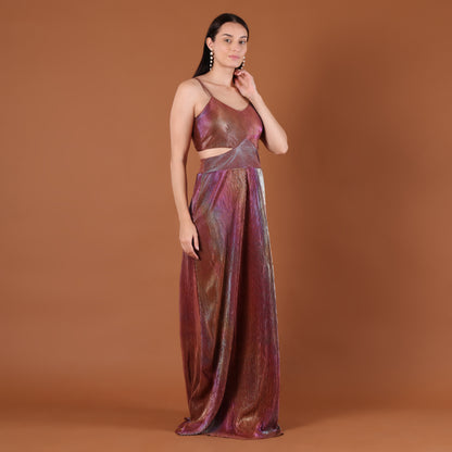 Holographic Iridescent Cutout Maxi Gown