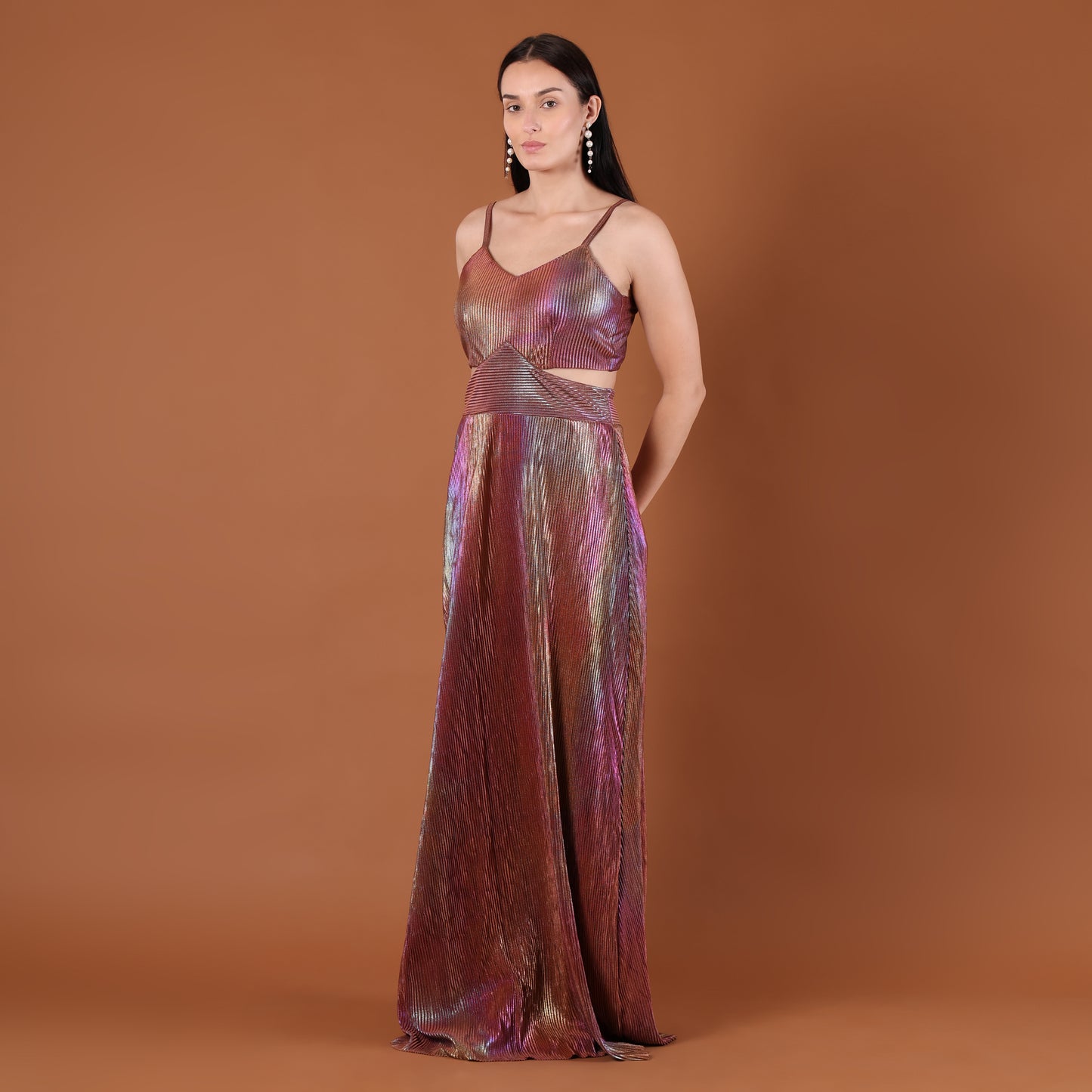 Holographic Iridescent Cutout Maxi Gown